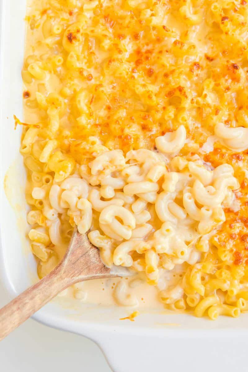 Copycat Chick Fil A mac and cheese in a baking dish.