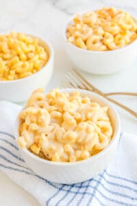 Copycat Chick Fil A Mac and Cheese in three bowls.