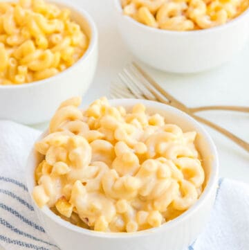 Copycat Chick Fil A Mac and Cheese in three bowls.