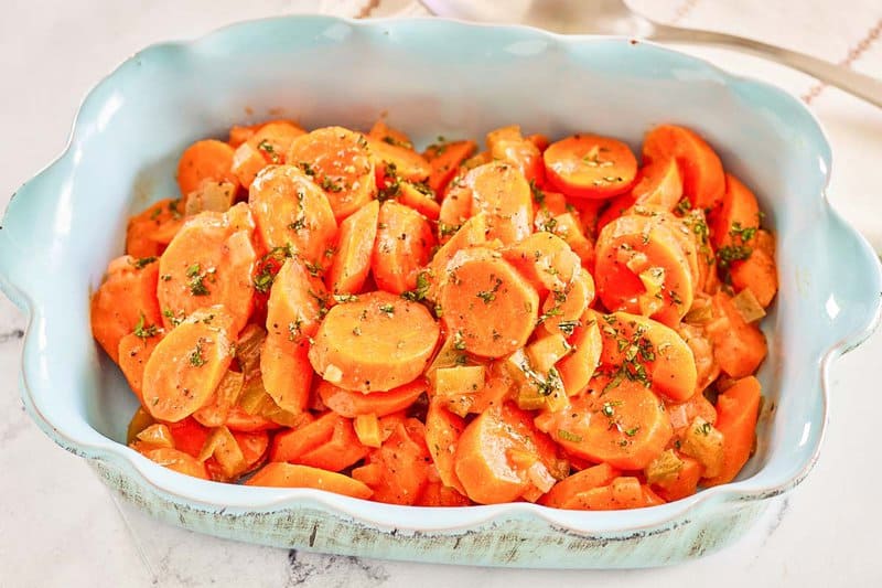 Copper penny salad in a serving dish.