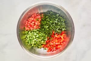 Chopped vegetables in a bowl.