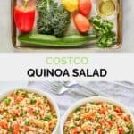 Copycat Costco quinoa salad ingredients and the finished salad in two bowls.