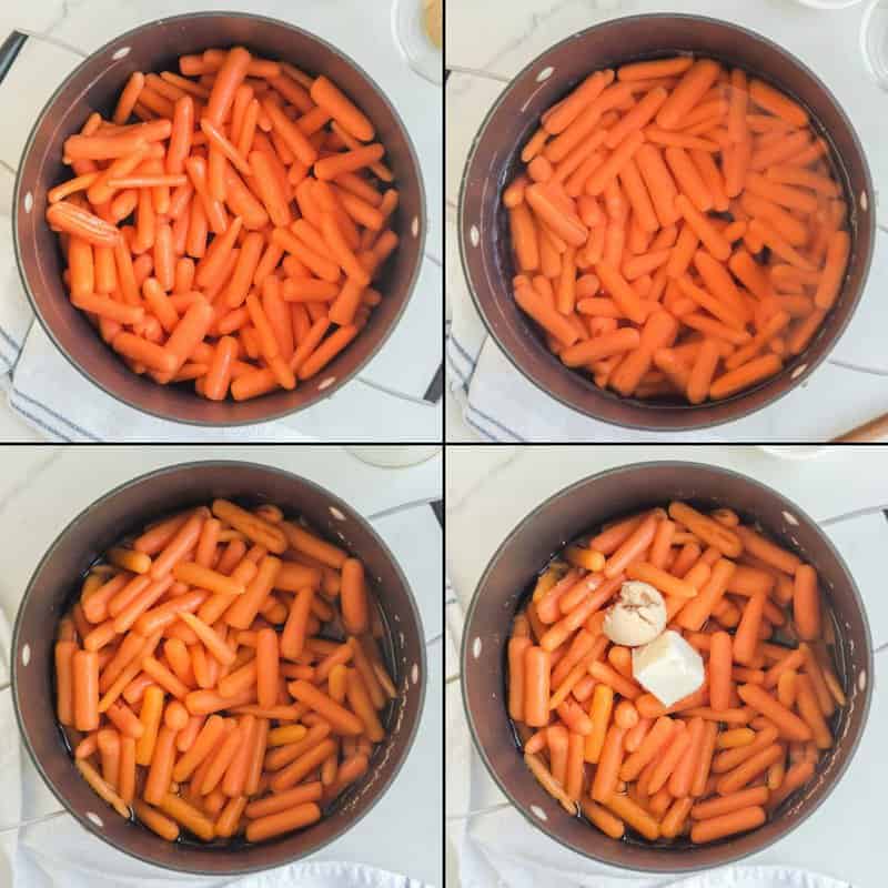Collage of making copycat Cracker Barrel baby carrots.
