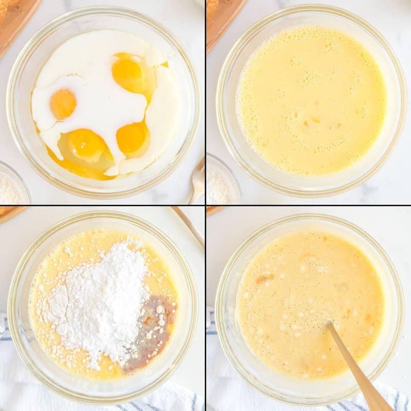 Collage of preparing egg batter French toast.