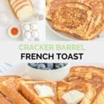 Copycat Cracker Barrel French toast ingredients and the finished dish.