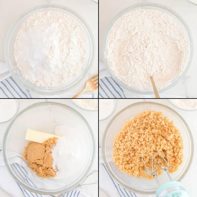 Collage of steps for making copycat Crumbl ultimate peanut butter cookie dough.