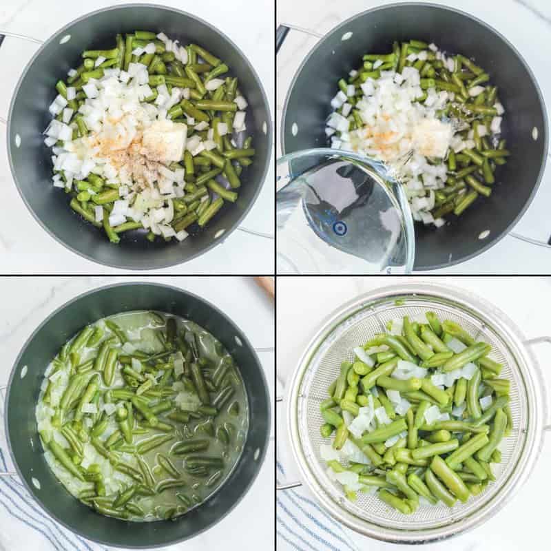 Collage of making copycat KFC green beans.