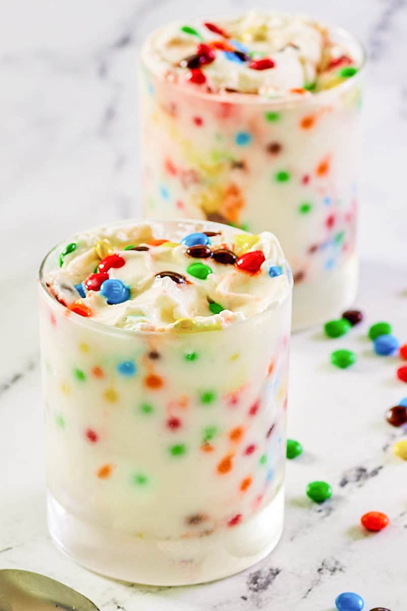 Two copycat McDonald's M&M McFlurry ice cream treats.