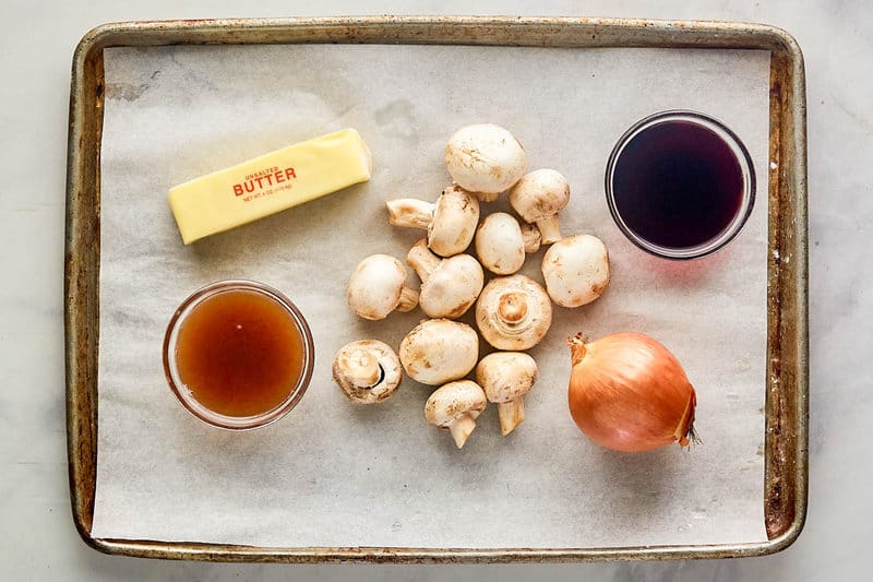 Copycat Outback Steakhouse sauteed mushrooms ingredients on a tray.