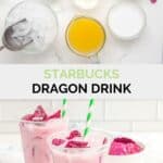 Copycat Starbucks dragon drink ingredients and the finished drink.