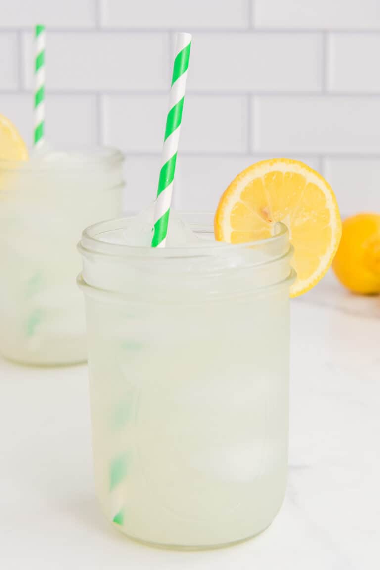 Copycat Starbucks lemonade garnished with a lemon slice.