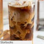 Closeup of a homemade Starbucks Oleato golden foam cold brew coffee drink.