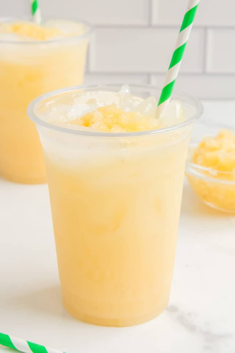 Copycat Starbucks paradise drink in a plastic cup.