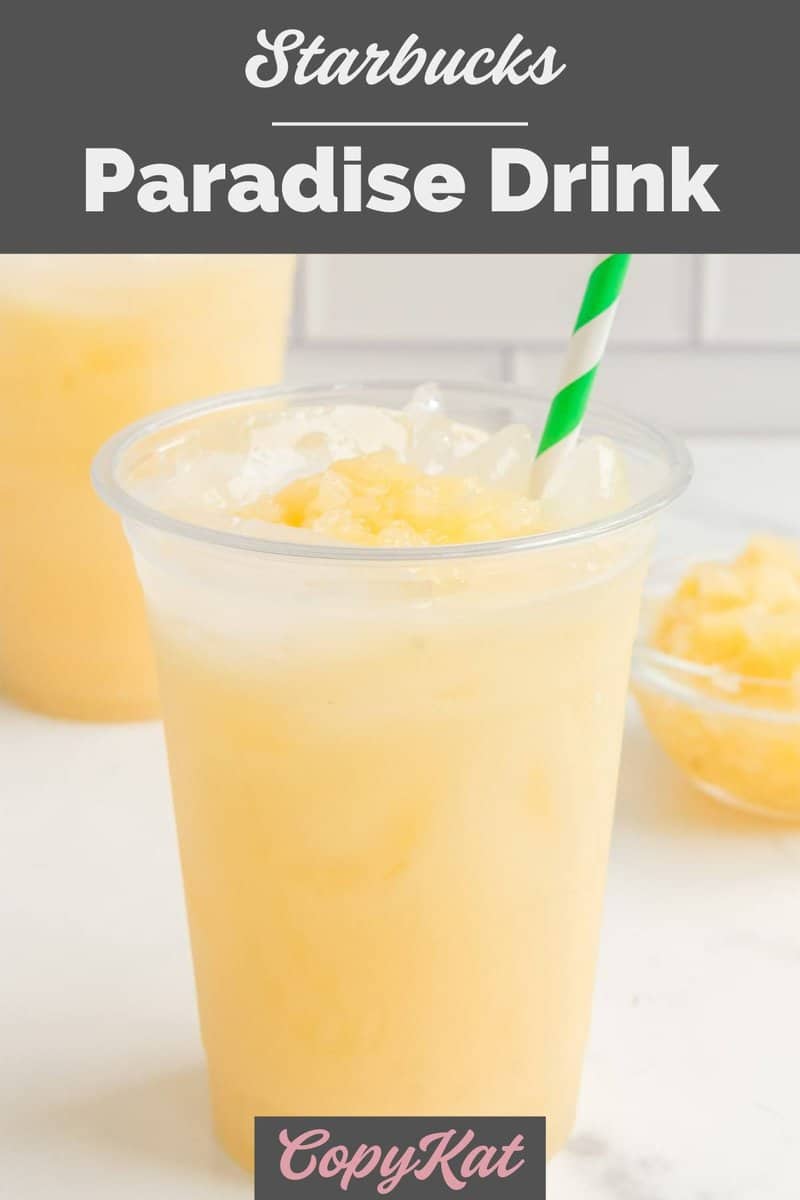 Homemade Starbucks paradise drink with crushed pineapple on top.