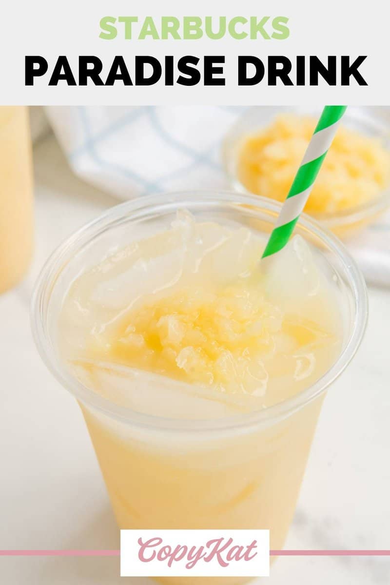 Closeup of a homemade Starbucks paradise drink in a plastic cup.