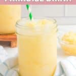 Homemade Starbucks paradise drink in a mason jar on top of a kitchen towel.