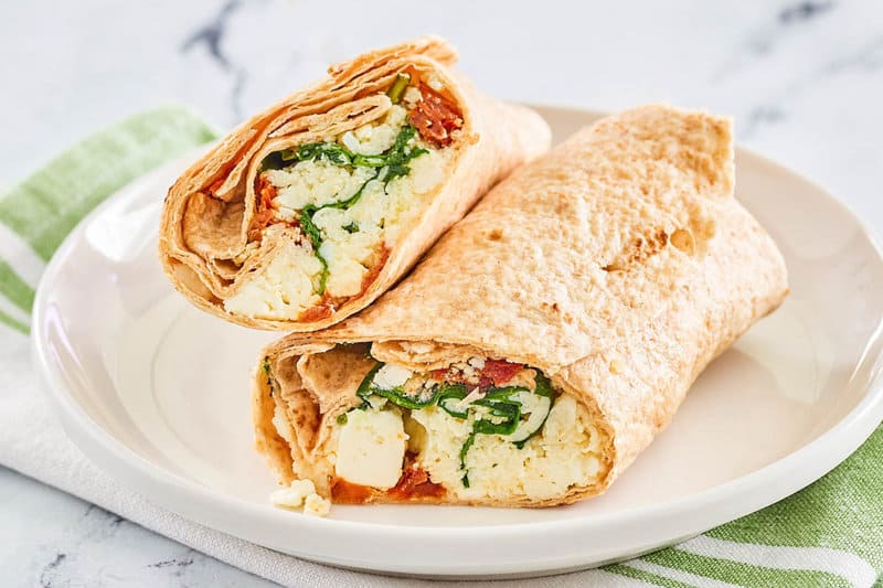 Egg White Wraps with Smoked Salmon, Spinach and Feta