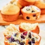 Blueberry and plain sweet muffins on a plate.