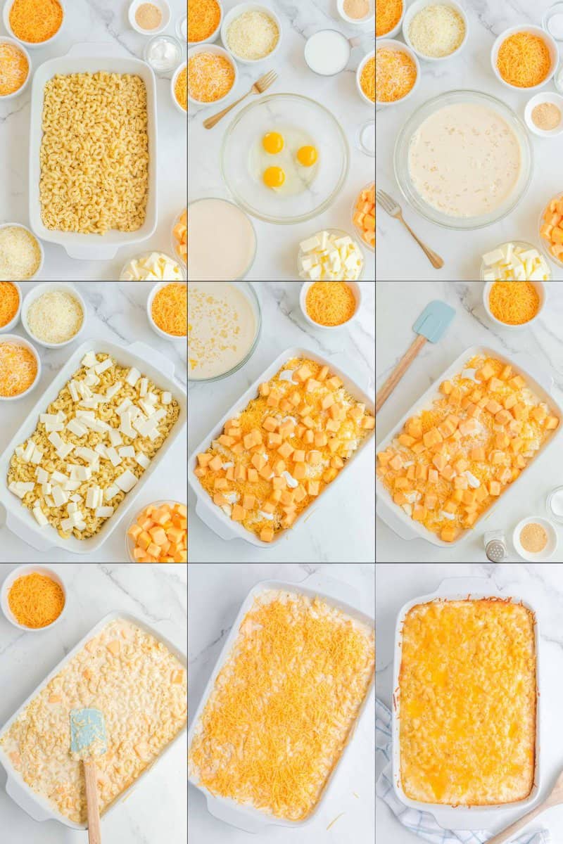 Collage of making copycat Sweetie Pie's mac and cheese.