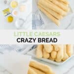 Copycat Little Caesars crazy bread ingredients and the finished breadsticks.