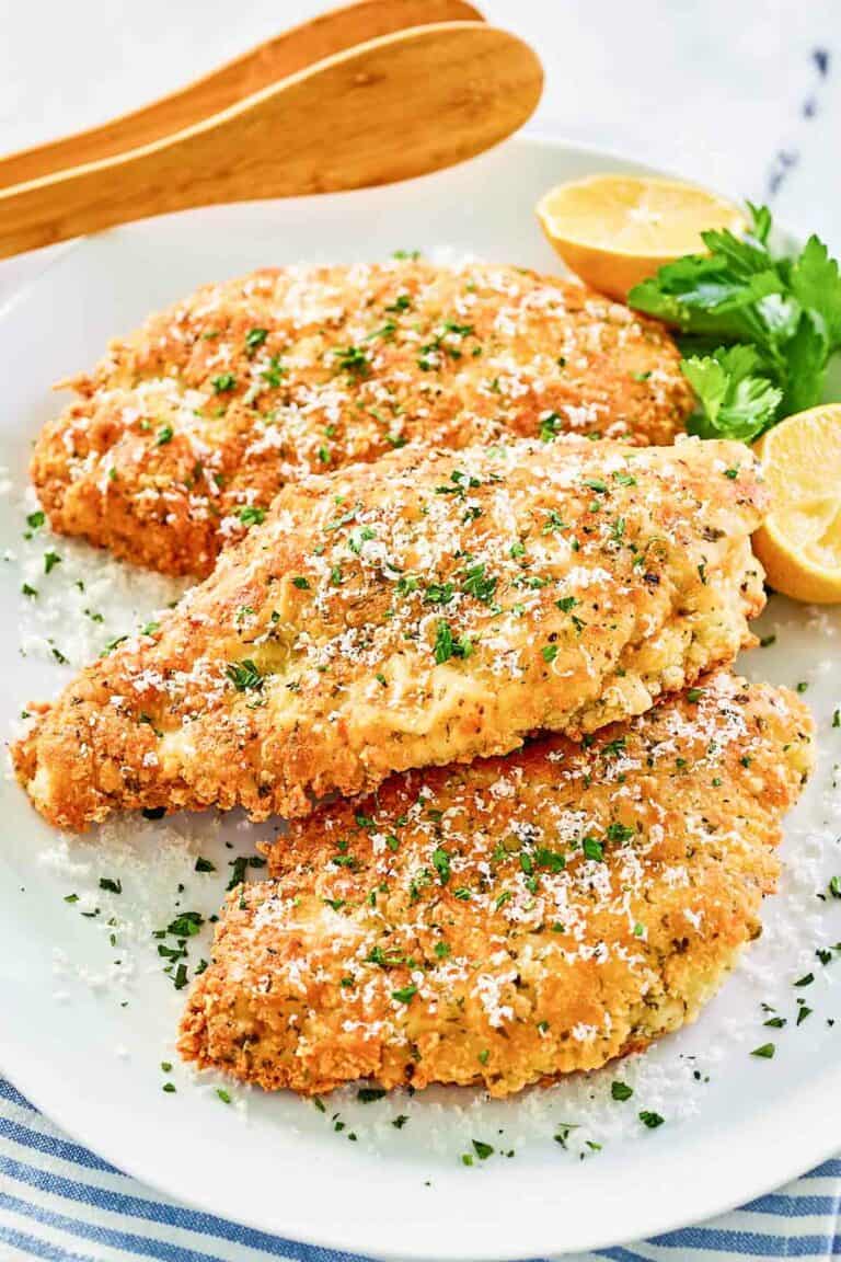 Copycat Luby's Italian chicken breast on a platter.
