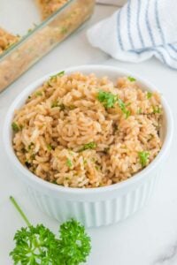 Copycat Texas Roadhouse seasoned rice in a bowl.