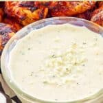 Homemade Wingstop blue cheese dip in a small glass bowl.