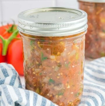 Homemade canned spaghetti sauce in a mason jar.