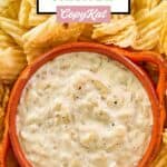 Overhead view of Ina Garten onion dip and potato chips on a white platter.