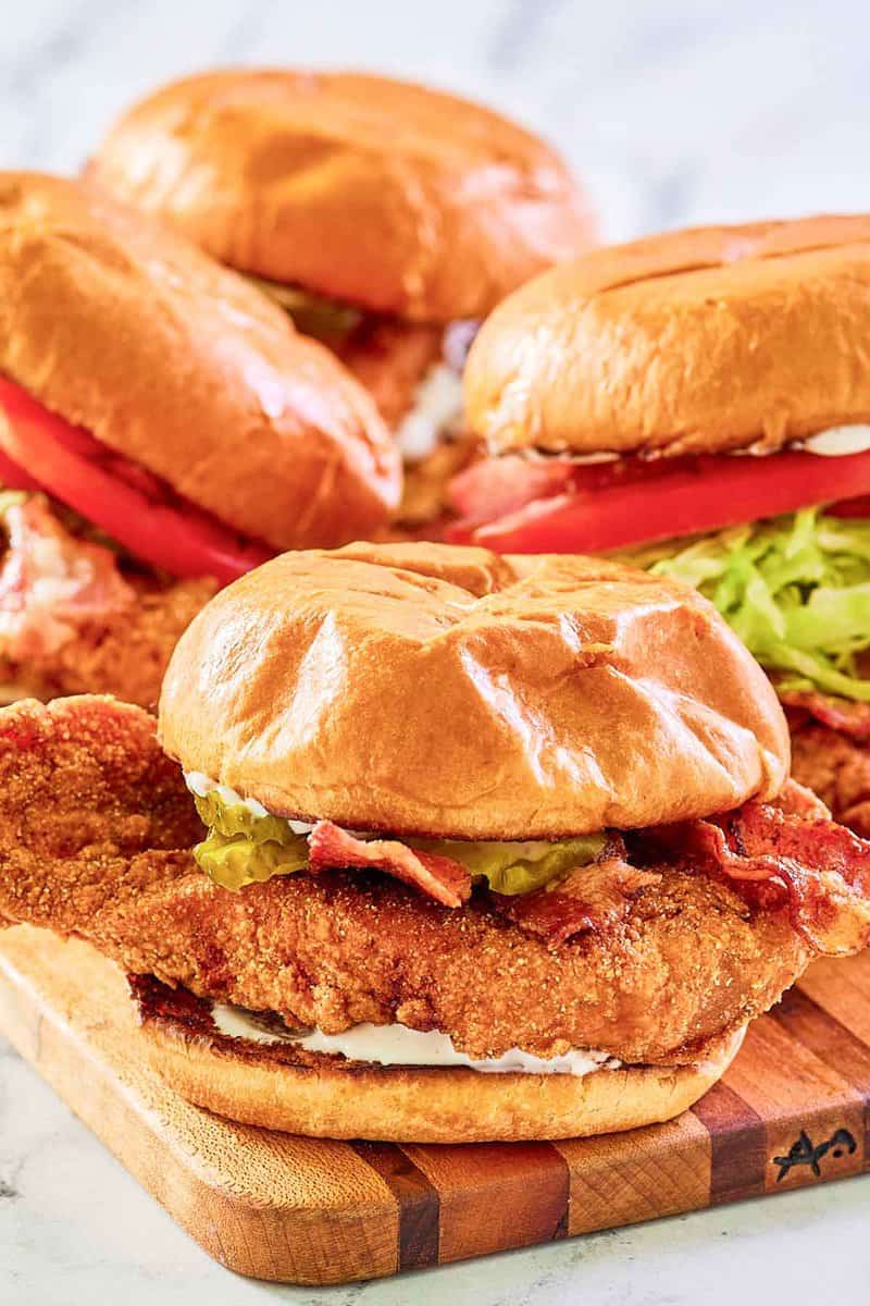 Copycat McDonald's bacon ranch McCrispy chicken sandwiches.