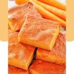 Slices of carrot pudding and fresh carrots.