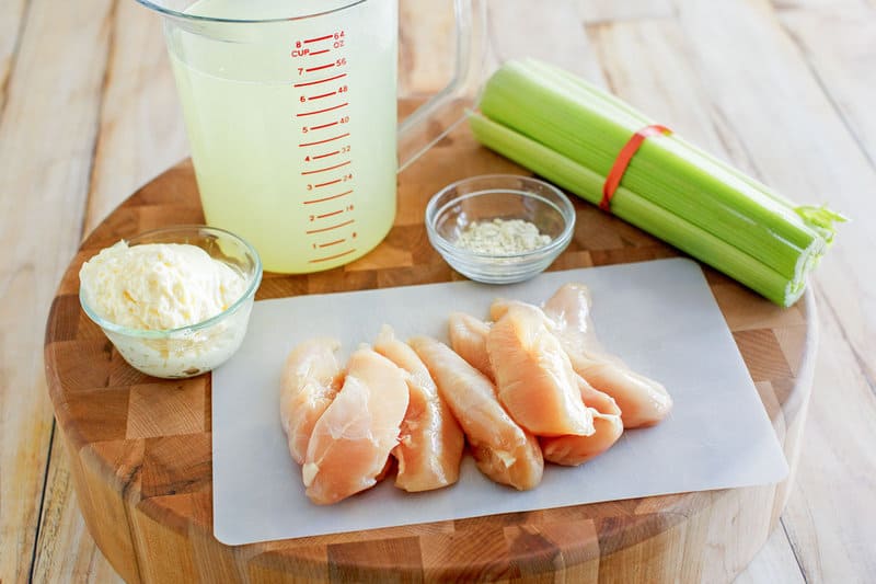 Copycat Chicken Salad Chick Classic Carol chicken salad on a wood board.