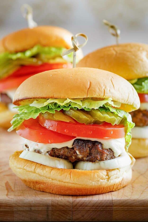 Copycat Culver's butter burger on a wood board.