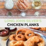 Copycat Long John Silver's chicken planks ingredients and the finished dish.