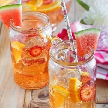 Copycat Olive Garden watermelon sangria in glasses.