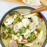 Overhead view of copycat Olive Garden Zuppa Toscana soup.