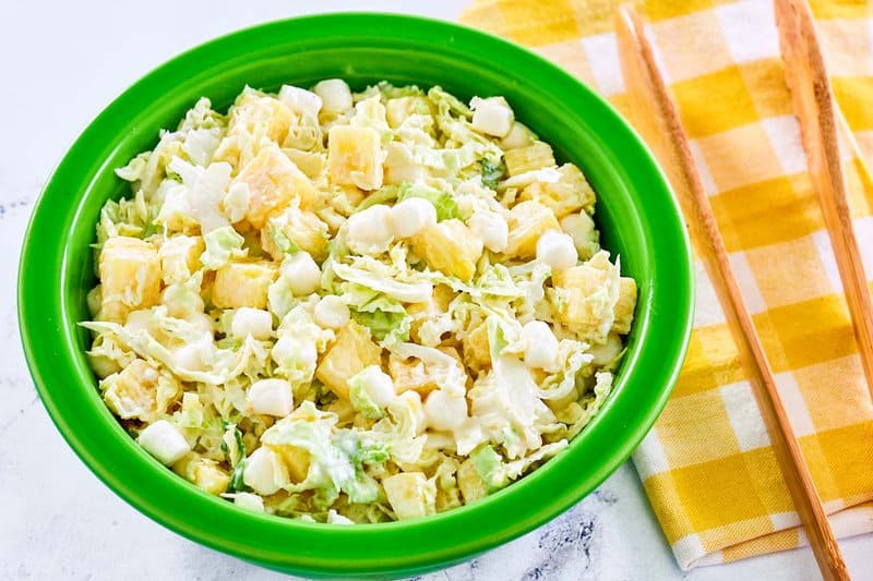 Pineapple coleslaw in a serving bowl.