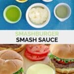 Copycat Smashburger smash sauce ingredients and the finished sauce in a bowl.