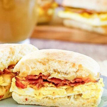 Copycat Starbucks bacon gouda breakfast sandwich on a plate.