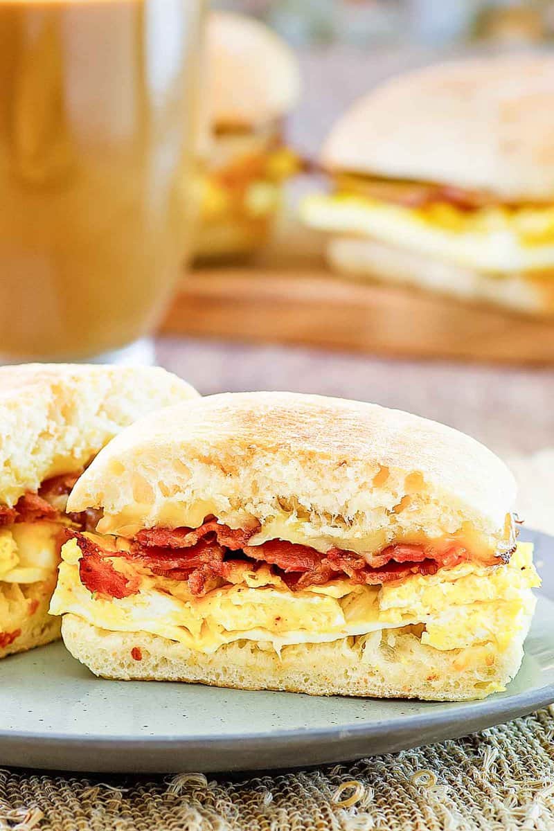 Copycat Starbucks bacon gouda breakfast sandwich on a plate.