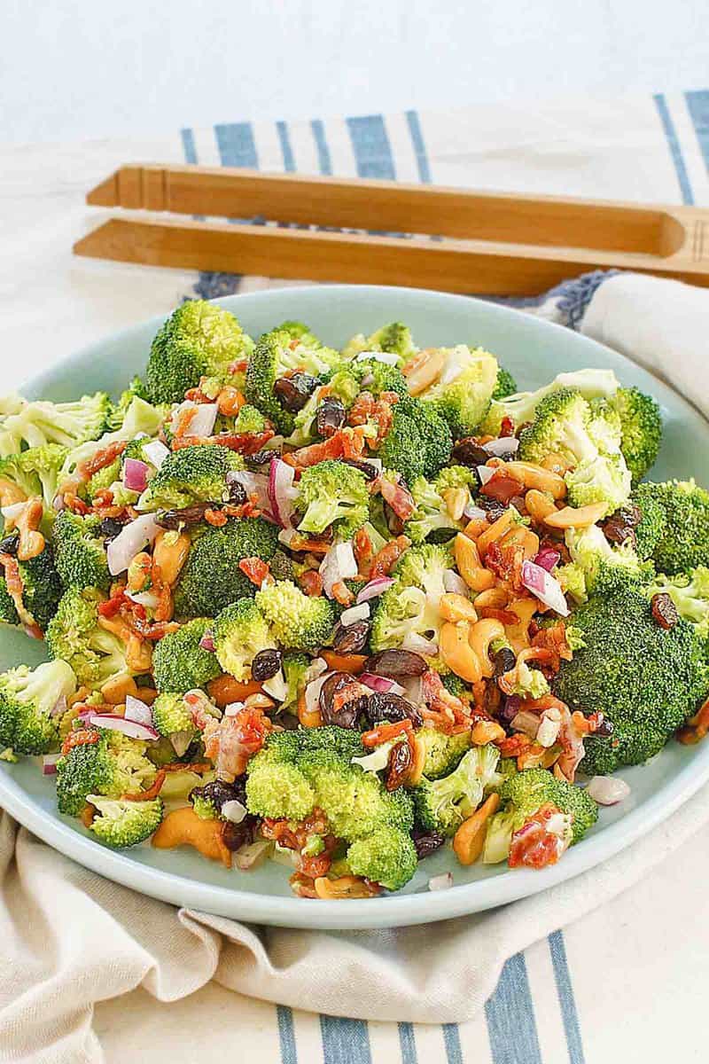 Copycat Sweet Tomatoes Joan's broccoli madness salad in a serving bowl.