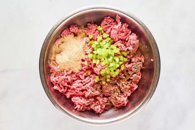 Ingredients for 21 Club burger patties in a bowl.