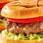 Closeup of a copycat 21 Club burger.