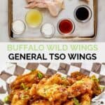 Copycat Buffalo Wild Wings General Tso wings ingredients and the finished wings.
