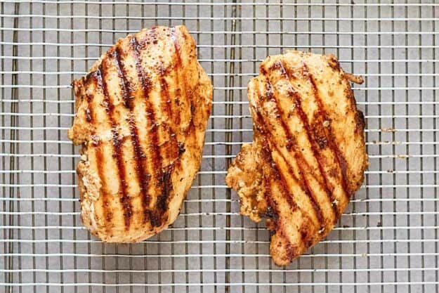 Grilled chicken breasts for copycat Chick Fil A chicken salad.
