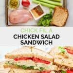Copycat Chick Fil A chicken salad sandwich ingredients and the finished sandwich.