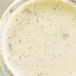 Closeup of dill pickle ranch dressing.