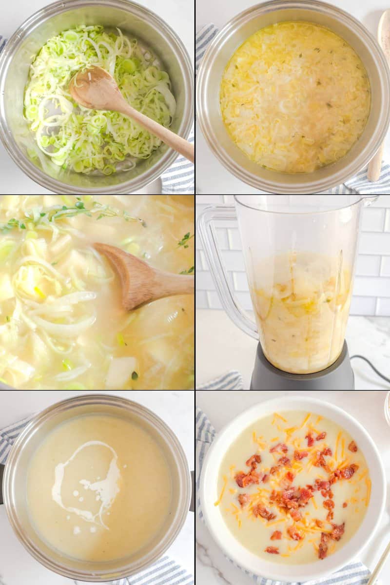 Collage of making copycat La Madeleine country potato soup.