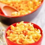 Homemade Luby's mac and cheese in a small bowl.