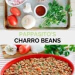 Copycat Pappasito's charro beans ingredients and the finished dish.